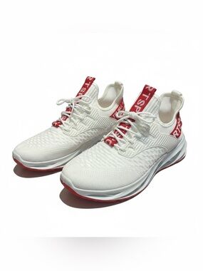 White & Red Men’s Knit Running Sneakers